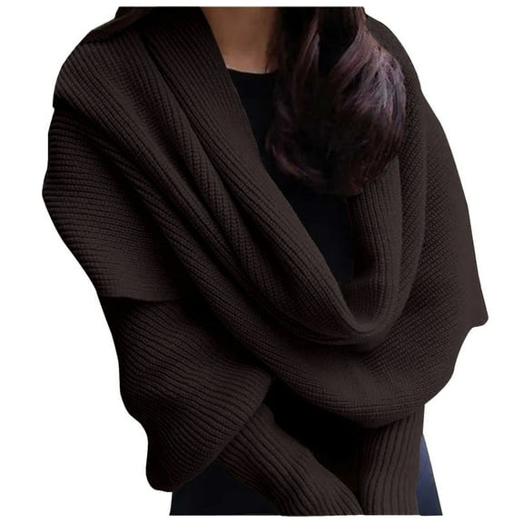WCJM FemaleUtrum Knitted Cable Wrap For Women Cropped Sweater Womens Wrap Sweater Knitted Scarf With Sleeves Knitted Wrap Coffee
