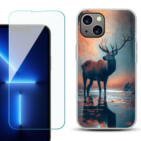 OneToughShield ® for iPhone 13 Shockproof Phone Case, with Tempered Glass Screen Protector - Deer Autumn