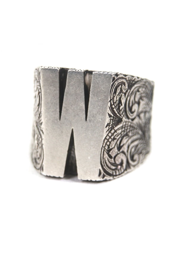 Pre-Owned GUCCI Arabesque Alphabet W Letter Ring AG925 Silver XL Weight 27.86g Men's Accessory
