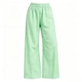 thumbnail image 3 of Womens Gingham Wide Leg Pants Button Elastic High Waisted with Pockets Business Casual Green M, 3 of 7