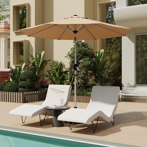 10FT Aluminum Outdoor Patio Umbrella, Fade-Resistant Market Umbrella with Push Button Tilt Function, 8 Sturdy All-Aluminum Ribs for Gardens, Patios, Backyards & Pools (Beige)