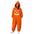 thumbnail image 2 of LIZUOJUN Under $15 Women Halloween Onesie Pajamas Hooded Zip Up Footie Pumpkin Print Soft Fabric Cosplay Costume For Holiday Parties Cozy Nights Sleepover Orange Flannel, 2XL, 2 of 7