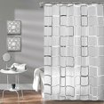 thumbnail image 1 of Cortinas de ducha de plástico con diseño enrejado en blanco y negro para decoración de baño, juego de ganchos transparentes e impermeables, cortinas de baño contemporáneas de 180 x 180 cm, 1 of 5
