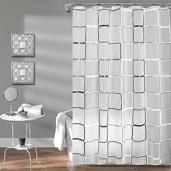 Cortinas de ducha de plástico con diseño enrejado en blanco y negro para decoración de baño, juego de ganchos transparentes e impermeables, cortinas de baño contemporáneas de 180 x 180 cm