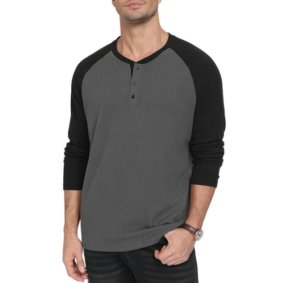 QDG Men's Henley Shirt Color Block Raglan Long Sleeve Slim Fit Casual Tee Shirt