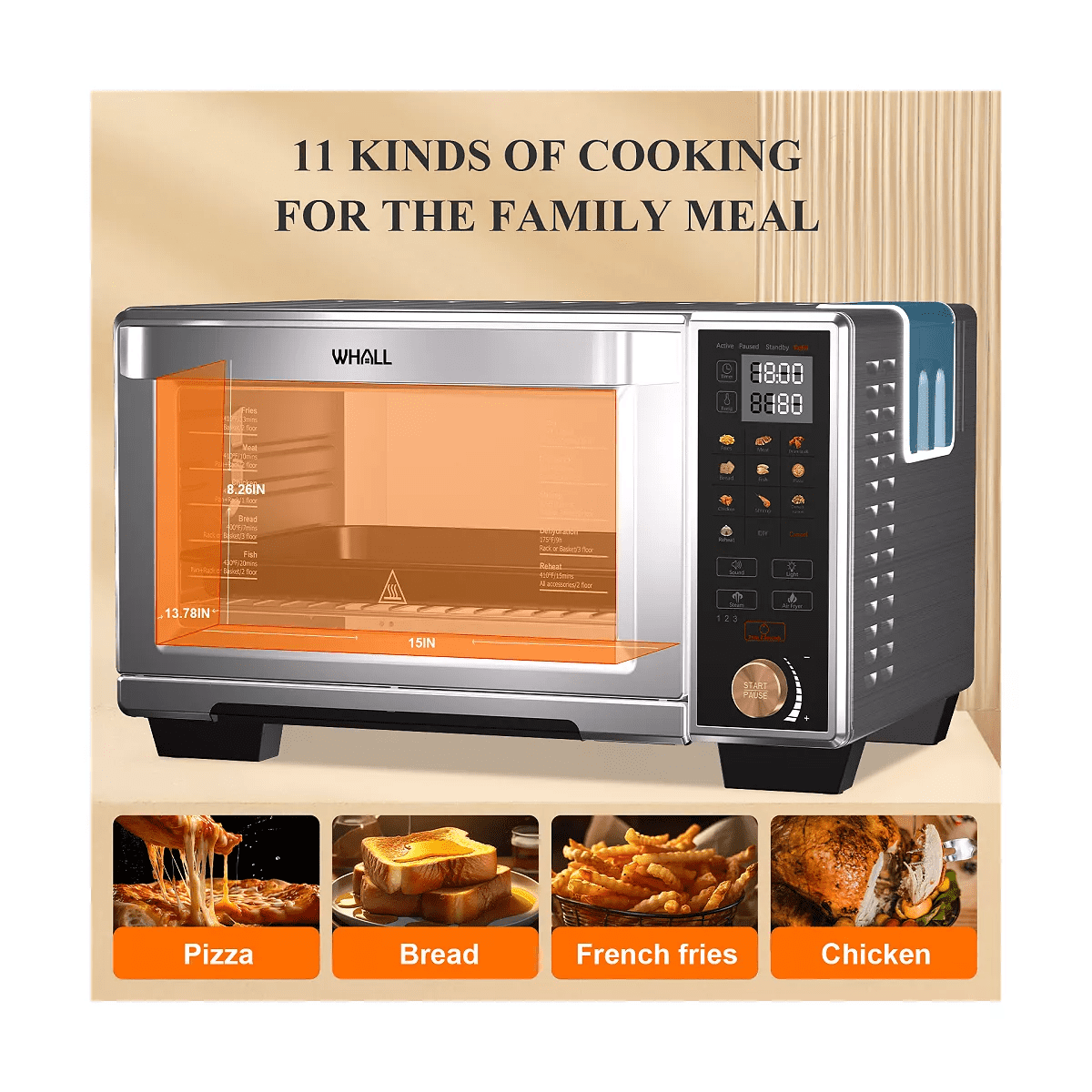 WHALL Toaster Oven Air Fryer, Max XL Large 30-Quart Smart Oven,11-in-1 Toaster  Oven Countertop with Steam Function,12-inch Pizza,6 slices of Toast, 4  Accessories Included, Stainless Steel /1700W/CS - Yahoo Shopping