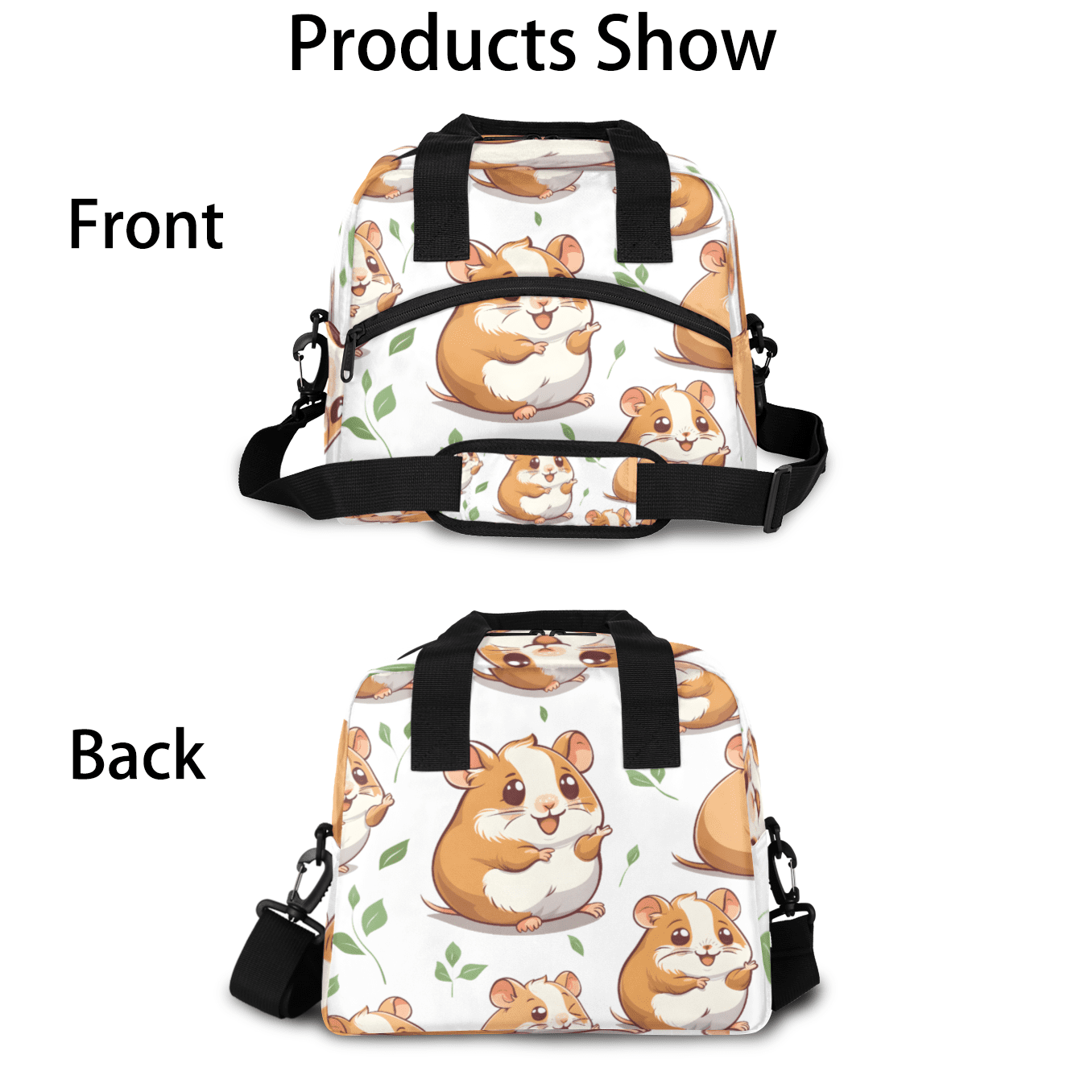 Herdesigns Cute Insulated Lunch Bag for Women Men Adults Large Reusable Lunch Box Cute Hamster Leakproof Cooler Tote Bags with Adjustable Shoulder Strap