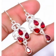 Red Garnet 925 Silver Plated Jewelry Earring 1.95" E_8041_5_1, Valentine's Day Gift, Birthday Gift, Beautiful Jewelry For Woman & Girls
