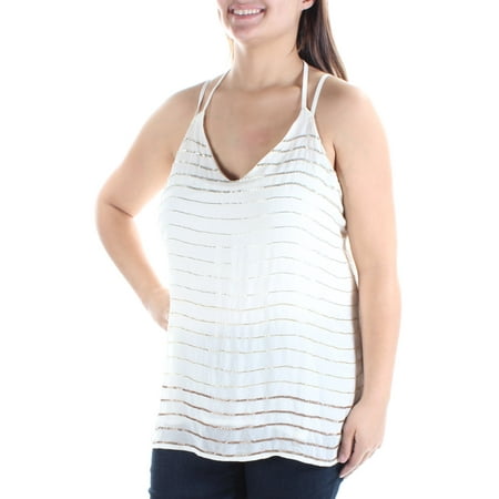 Beaded Strip - BAR III Womens Ivory Beaded Spaghetti Strap V Neck Top Size: XL