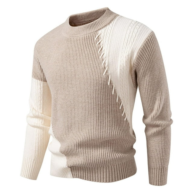 HAiming Chandail Homme à Blocs de Couleur Col Rond Manches Longues Tricoté Décontracté Automne Hiver Chaud