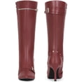 thumbnail image 2 of BLISSFUL STEP Women's Boots Knee High Stiletto Heel Pointed Toe Buckle Zipper Rivets Boots Burgundy 11, 2 of 7