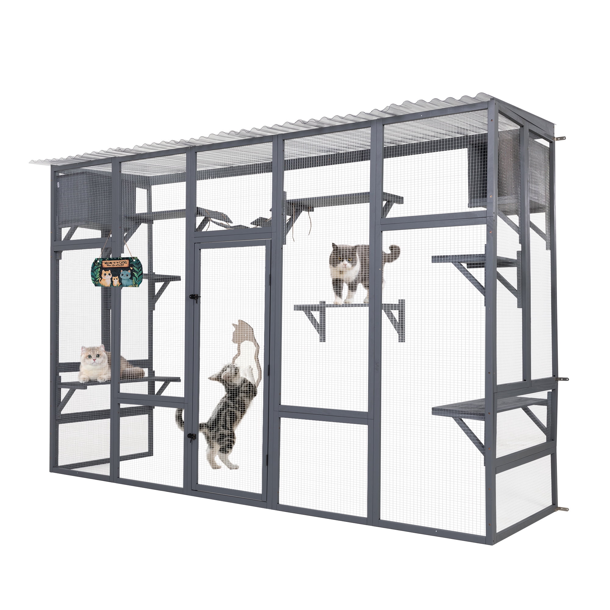 COZIWOW Outdoor Wooden Cat Enclosure Large Cat Catio with Scratcher Pet Playpen for Multiple Kittens
