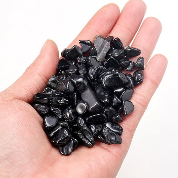 Xiao Hua Piedra triturada de cristal natural de 1 kg, piedra de pulido para aromaterapia, piedra de desmagnetización, decoración para purificación de peceras, piedra natural negra de 5-7 mm