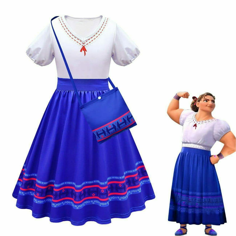 Encanto Luisa Madrigal Dress With Bag For Girls High Waist Cosplay Princess  Kids Children Fancy Costume Party 
