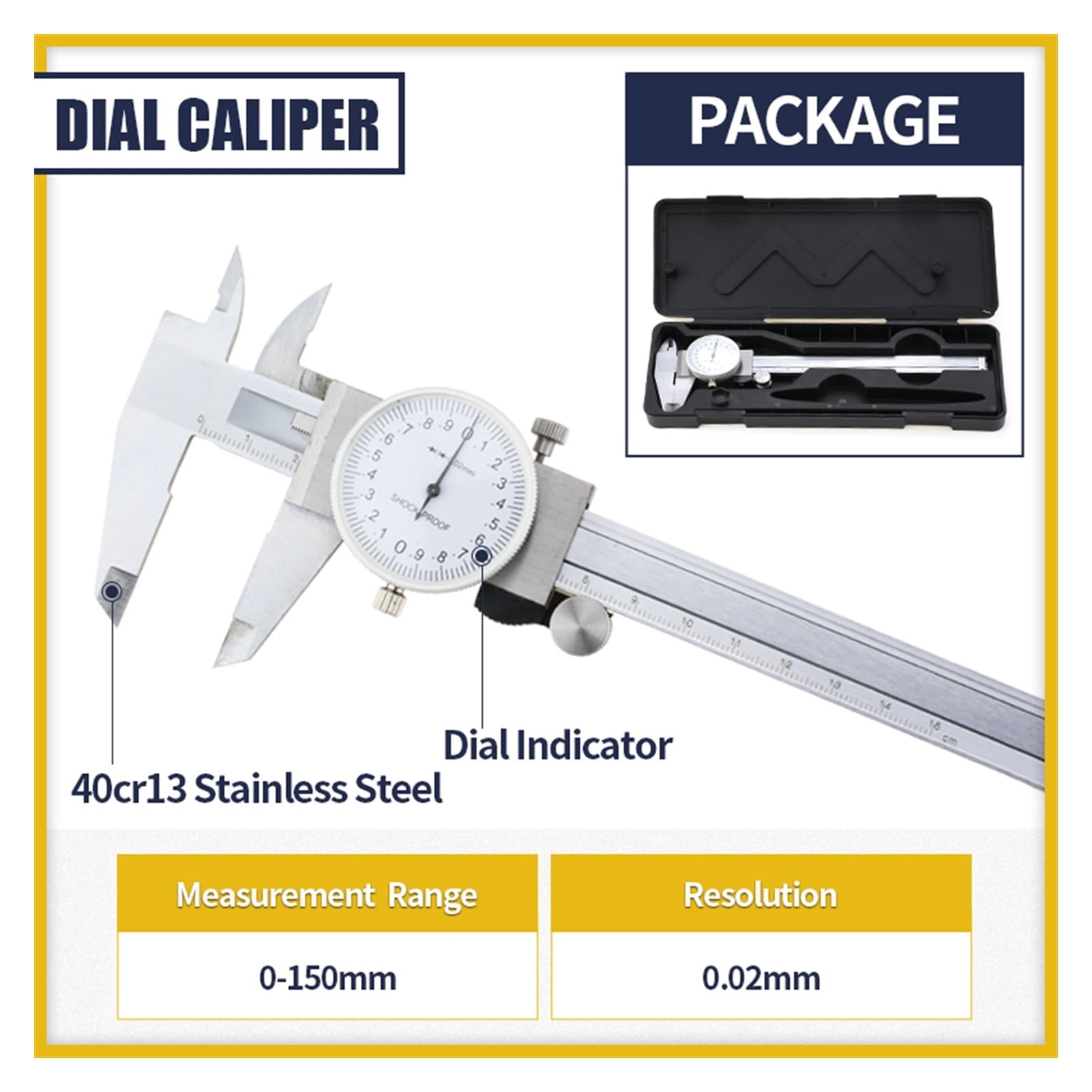 Digital Caliper Metal Vernier Caliper With Dial Indicator Stainless/Carbon Steel Gauge Measuring Tools Micrometer ,Easy to Operate