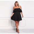 thumbnail image 4 of SURJDE Women's Off Shoulder Strapless Ruffle Mini Plus Size Swing Dresses, 4 of 7