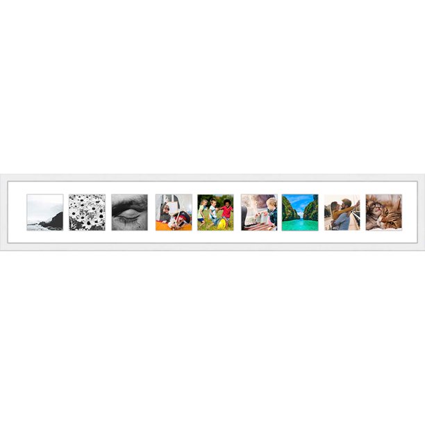 White Collage Frame With Mat 6x40 Frame For Nine 4" x 4" Photos