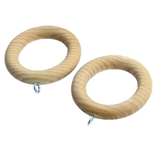 Wood Curtain Rings with Clips in Beige Varnished Finish (Set of 12, 2.25 inch)