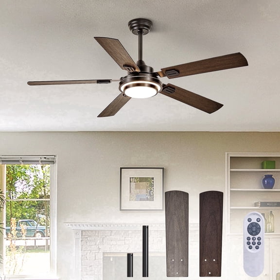 Depuley 52-Inch Walnut Ceiling Fan with Light: 5-Blade Gazebo Fan Dual Finish Reversible Remote Control for Living Room & Outdoor Patios, Farmhouse