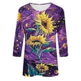 thumbnail image 5 of CYMMPU Women's Business Work Blouses Tunic Tops Shirts Casual Floral Printed Flowy Blouse 3/4 Length Sleeve Summer Fall Basic Tees Crewneck 2025 Clothes Multicolor L, 5 of 5