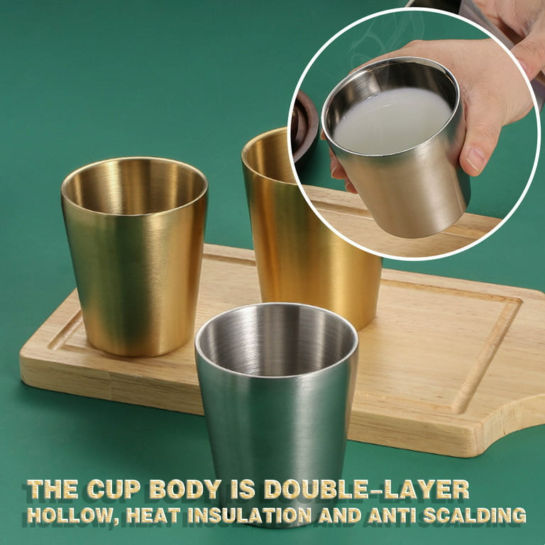 1/3Pcs Stainless Steel Mug Double Layer Gold Coffee Milk Cups Cocktail Wine  Cup Metal Drinking