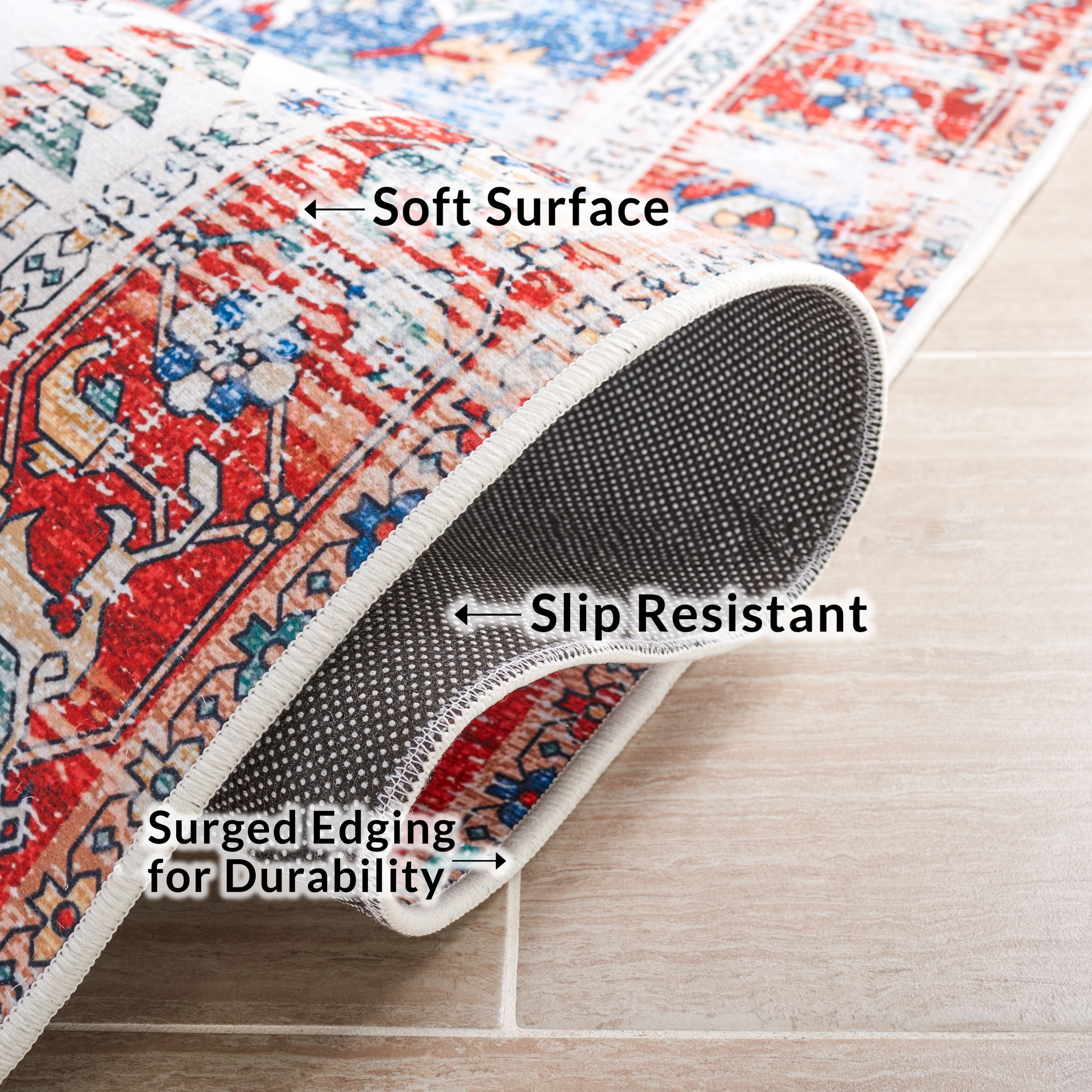 SAFAVIEH Tucson Jayla Oriental Machine Washable Runner Rug, Blue/Red, 2'6" x 12'
