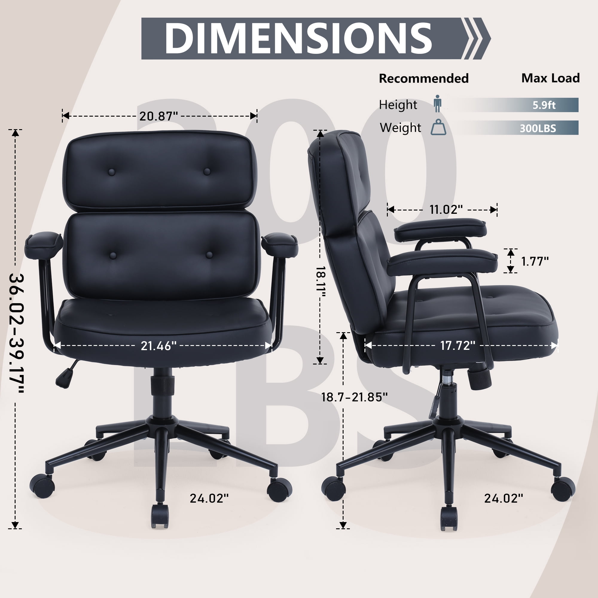 ENYLAY PU Leather Executive Office Chair, Extra Wide Ergonomic Computer Chair with Lumbar Support, Swivel Rocking, Adjustable Height & Thickened Cushions, Mid Back (Black)