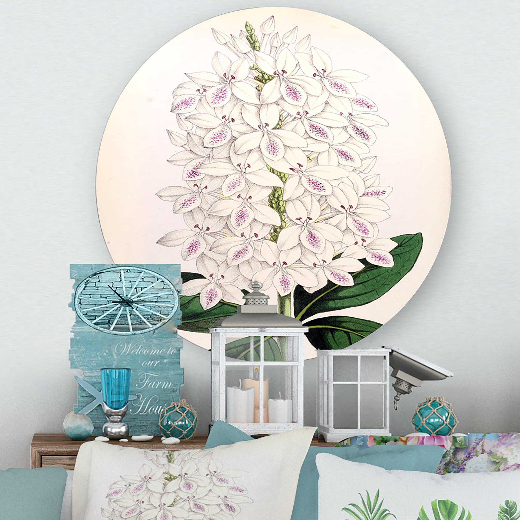 Designart 'Ancient White Orchid III' Traditional Circle Metal Wall Art 11x11 - Disc of 11