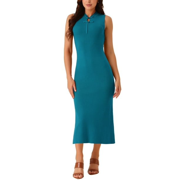 Vestido de suéter midi sin mangas de punto acanalado para mujer INSPIRE CHIC, elegante y casual con cuello simulado