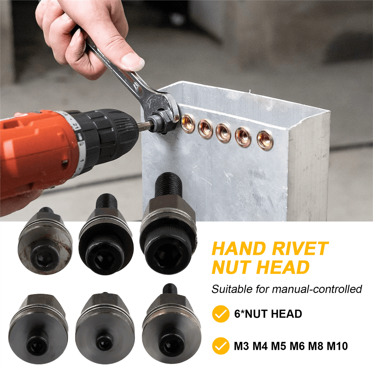 6Pcs Hand Rivet Tool Steel Set Manual Riveter Replace Tip Nut