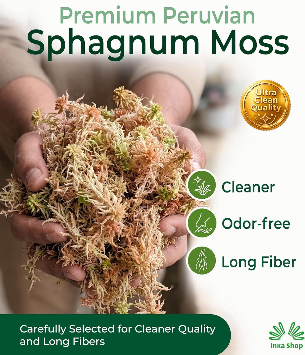 Peruvian Sphagnum Moss, 1 kg/2.2 lb, 3A quality Premium long fiber for orchids