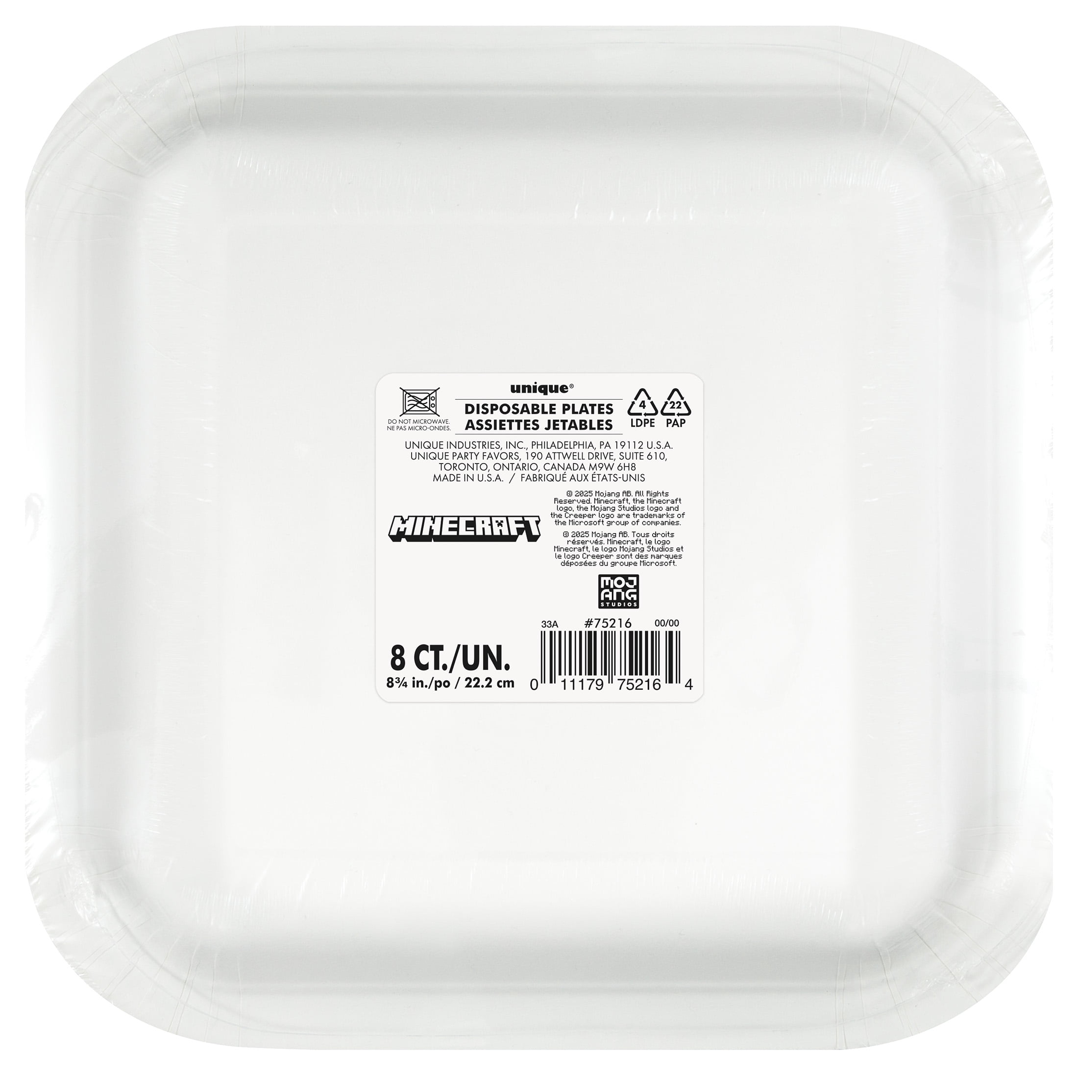 Minecraft Creeper Face Square 9" Dinner Plates, 8ct