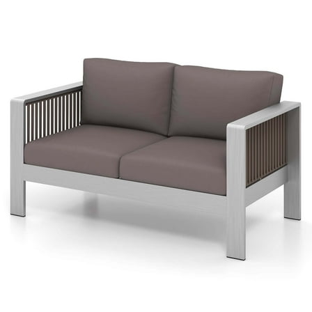 Gymax Patio Aluminum Loveseat Sofa Modern Outdoor Furniture w/ Thick Back & Seat Cushions