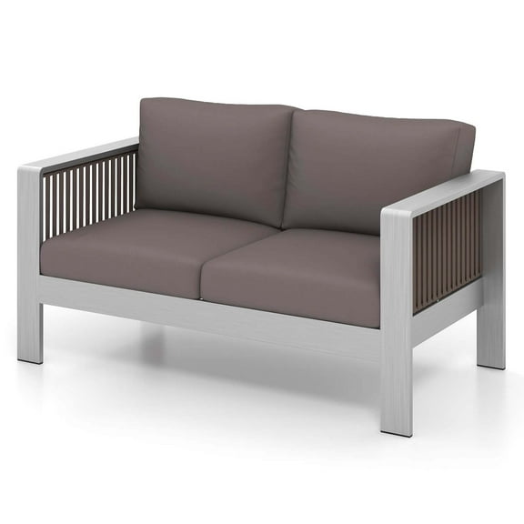 Gymax Patio Aluminum Loveseat Sofa Modern Outdoor Furniture w/ Thick Back & Seat Cushions