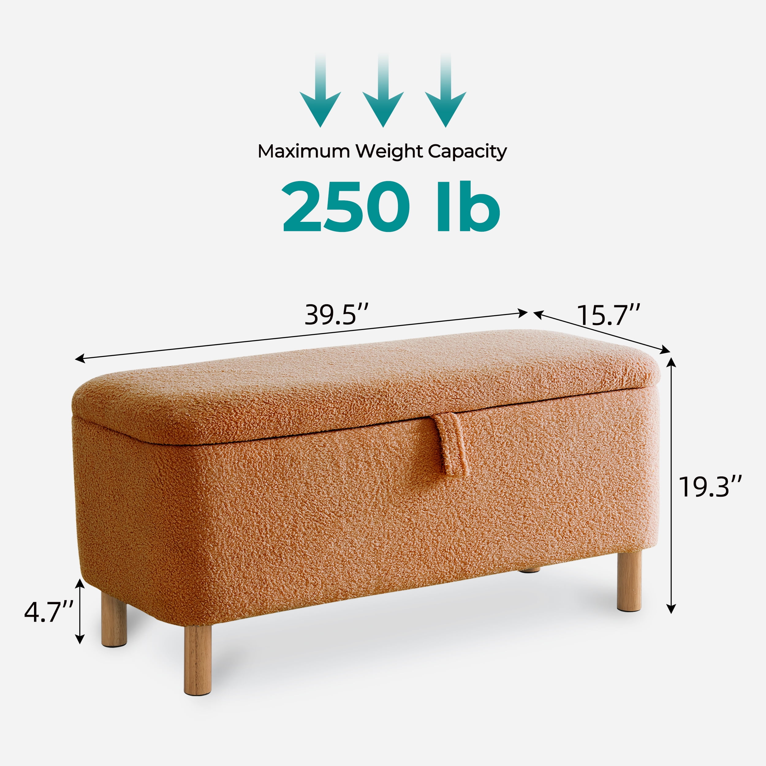 Othniel 39.5" Orange Boucle Storage Ottoman Bench Wood Legs Modern Footrest for Living Room Bedroom