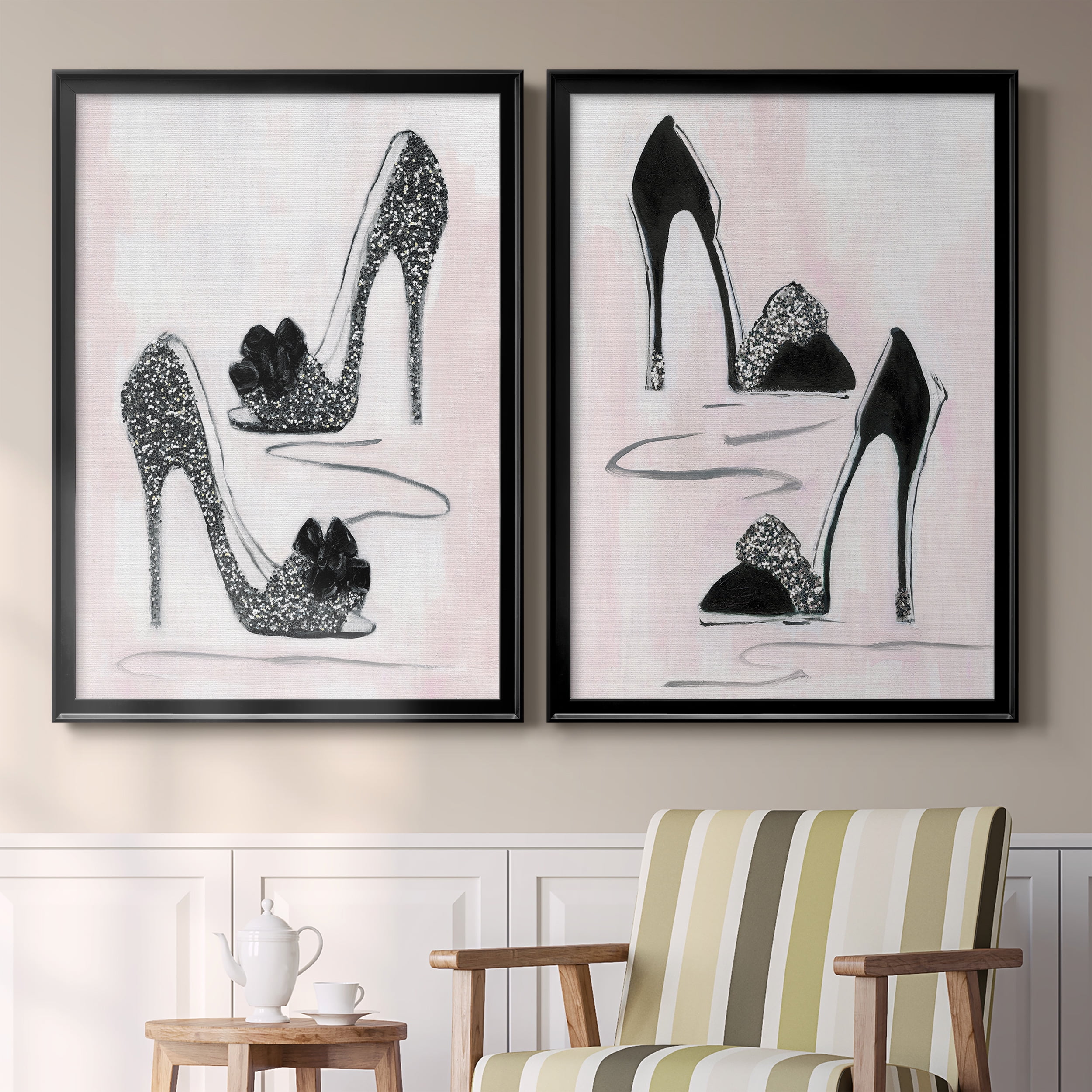 2 Piece Set Shoes That Dazzle I Premium Framed Canvas - Ready to Hang - 26.5 x 36.5 Each - Black Frame