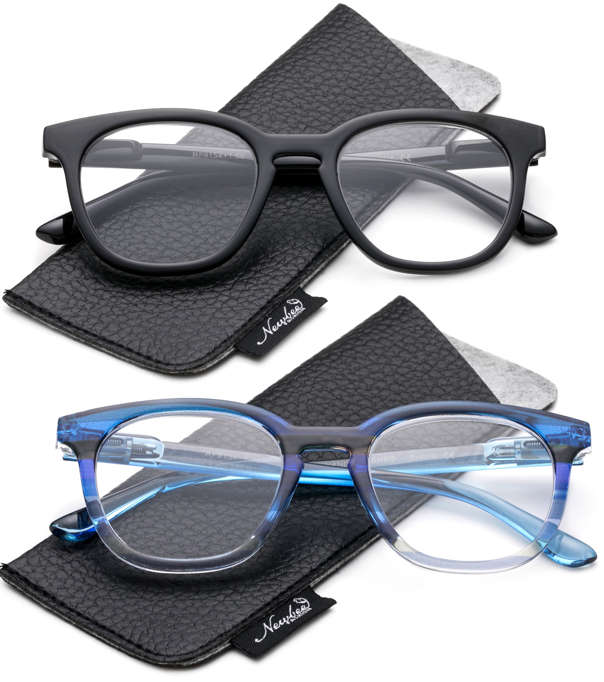 2 Pairs Oversized Reading Glasses For Women Round Frame Fashion Reading Glasses With Pouches 