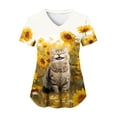 thumbnail image 2 of felwors Scrub Tops for Women Short Sleeve V Neck Working Nurse Uniform Plus Size Sunflower Printed Medical Shirt (Yellow, XXXL), 2 of 8
