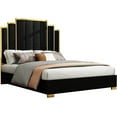 thumbnail image 3 of VanAcc Queen Size Platform Bed Frame, 61.4" Velvet Upholstered Bed: with Gold Trim Headboard/Wooden Slats/No Box Spring Needed/Black, 3 of 8