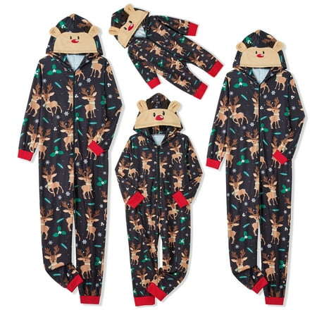 

Family Christmas Pjs Matching Sets Jumpsuit Onesie with Hood Christmas Pajamas for Family Sleepwear