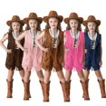 thumbnail image 3 of Kids Ethnic Style Suede Vest Set Hippie Tassel Outfit Casual Comfortable 2 Piece Set for Boys Girls - Brown - Size 130, 3 of 5