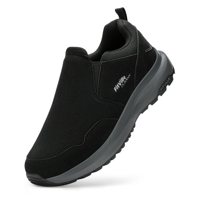 FitVille Chaussures Larges à Enfiler pour Hommes, Chaussures de Marche d'Extérieur pour Hommes, Randonnée, Mains Libres, Boîte à Orteils Grand, Légères
