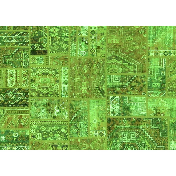Ahgly Company Indoor Rectangle Patchwork Green Transitional Area Rugs, 5' x 7'