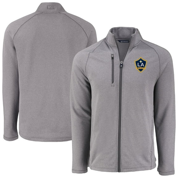 Men's-Cutter & Buck Heather Gray LA Galaxy Peshastin Eco Fleece Recycled Raglan Full-Zip Jacket