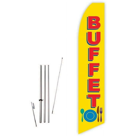 Buffet Yellow Super Novo Feather Flag - Complete with 15ft Pole Set and Ground Spike