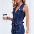thumbnail image 4 of ShaoRunShi Womens Denim Vest Sleeveless Cropped V neck Jean Vest Casual Y2K Button Down Suit Waistcoat Tops, 4 of 10