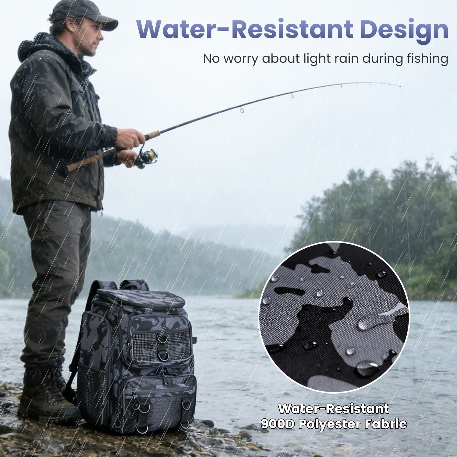 Teqhome 42L/11Gal Fishing Backpack Fishing Tackle Backpack Waterproof 16-Pocket Rod Holders Divider Adjustable Padded Straps Water-Resistant for Fishing Gear Outdoor Camping Hiking