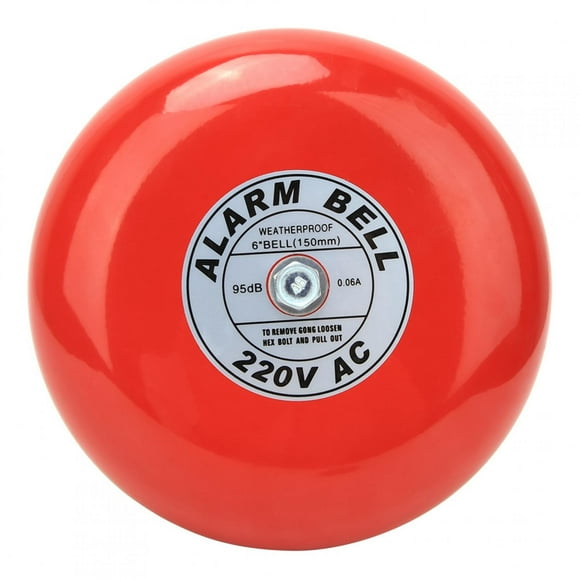 Fire Alarm Electric Bell Metal Alarm Bell Fire Alert CB-6B Fire Alarm Bell 150mm 95dB Red Industrial Building Elevator Alarm Bell AC220V 60mA
