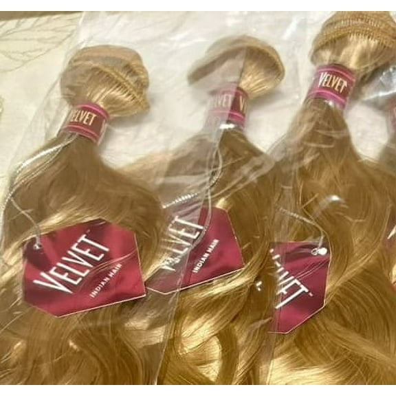 OUTRE -VELVET HUMAN HAIR INDIAN HAIR CURLY WAVE 3Pcs  EXTENSION HAIR 14” inches ( Color# HONEY BLONDE )