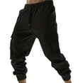 thumbnail image 1 of Pantalones largos para hombre con cordón, cintura elástica y forro polar, color liso, bolsillo, sudadera con capucha y pierna ajustada, pantalones de chándal holgados, pantalones para hombre, 1 of 5